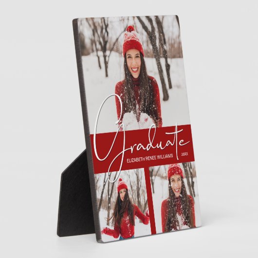 Moderne Kardinal Roter Abschluss FotoCollage Fotoplatte (Seite)