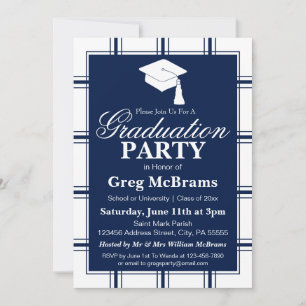 Moderne Kariert Blue Kariert Graduation Party Einladung