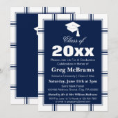 Moderne Kariert Blue Kariert Graduation Party Einladung (Vorne/Hinten)