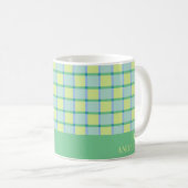 Moderne karierte blaue grüne Limette Personalisier Kaffeetasse (VorderseiteRechts)