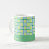 Moderne karierte blaue grüne Limette Personalisier Kaffeetasse (Vorderseite Links)