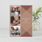 Moderne Karierte Drei-Foto-Kalligrafie Feiertagskarte (Stehend Vorderseite)