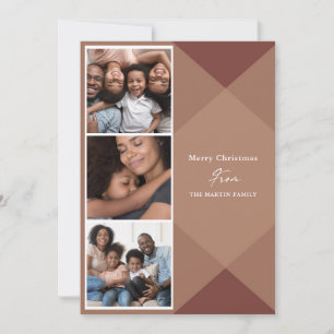 Moderne Karierte Drei-Foto-Kalligrafie Feiertagskarte