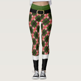 Moderne Karierte Elf Santa Kostüme Niedlicher Spaß Leggings