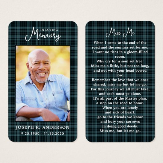 Moderne Karierte Foto-Beerdigungskarte (Vorne & Hinten)