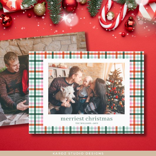 Moderne Karierte Foto-Weihnachtskarte Feiertagskarte