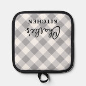 Moderne, karierte, graue Schachbretter Topflappen (Vorderseite)
