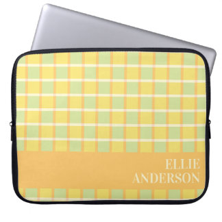 Moderne karierte Grün Gelb Orange Personalisierte Laptopschutzhülle