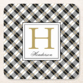 Moderne Karierte Karo Gold Akzente, Mit Monogramm Rechteckiger Pappuntersetzer (Vorderseite)