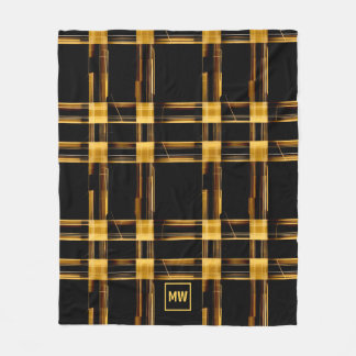 Moderne karierte Monogramm, abstrakt, gold und sch Fleecedecke