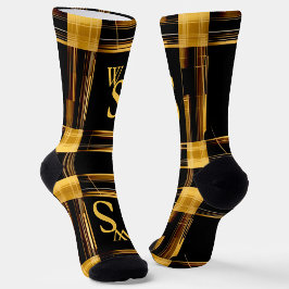 Moderne karierte Monogramm, abstrakt, gold und sch Socken