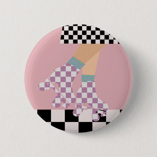 Moderne karierte Rollschuh laufende Mädchen Kunst Button (Vorderseite)