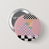 Moderne karierte Rollschuh laufende Mädchen Kunst Button (Vorne & Hinten)