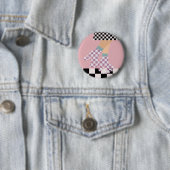 Moderne karierte Rollschuh laufende Mädchen Kunst Button (Beispiel)