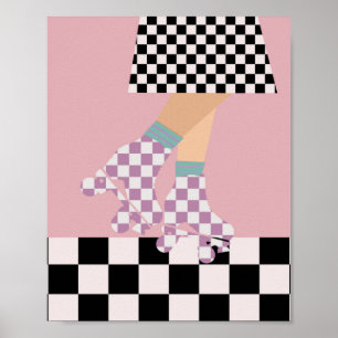 Moderne karierte Rollschuh laufende Mädchen Kunst Poster