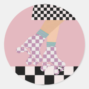 Moderne karierte Rollschuh laufende Mädchen Kunst  Runder Aufkleber