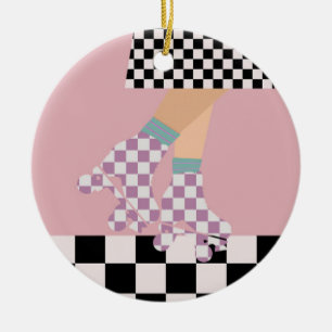 Moderne karierte Rollschuh laufende Mädchenkunst K Keramik Ornament