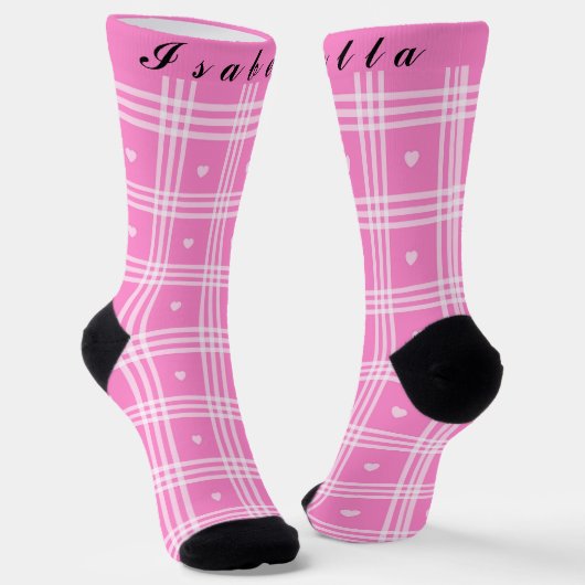 Moderne Karierte rosa Herzenskollektion Socken (Gewinkelt)