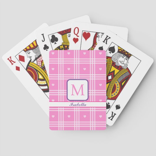 Moderne Karierte rosa Herzenskollektion Spielkarten (Rückseite)