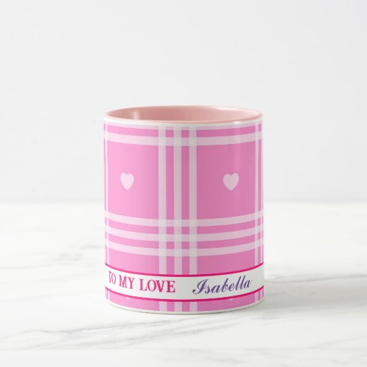 Moderne Karierte rosa Herzenskollektion Tasse (Zentrum)