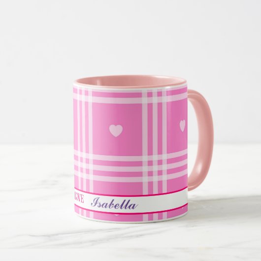 Moderne Karierte rosa Herzenskollektion Tasse (VorderseiteRechts)