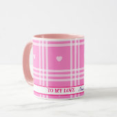 Moderne Karierte rosa Herzenskollektion Tasse (Vorderseite Links)