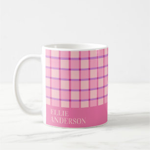 Moderne karierte rosa lila personalisierte kaffeetasse