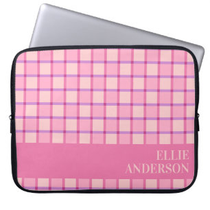 Moderne karierte rosa lila personalisierte laptopschutzhülle