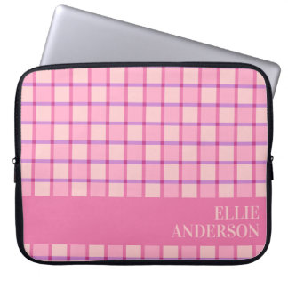Moderne karierte rosa lila personalisierte laptopschutzhülle