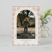 Moderne Karierte Rose Elfenbeinküste Folien Feiertagskarte (Stehend vorne)