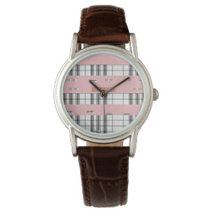 Moderne Karierte Schwarz-Weiß-Frauen-Uhr Armbanduhr