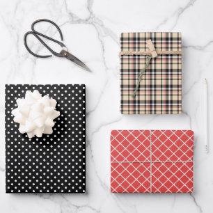 Moderne Karierte Streifen Schwarz-weiße Punkte Mus Geschenkpapier Set