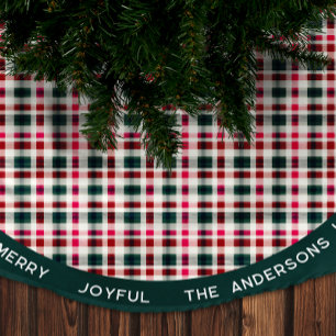 Moderne Karierte Weihnachten   Happy Merry Joyful Polyester Weihnachtsbaumdecke