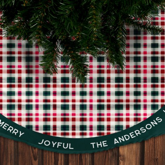 Moderne Karierte Weihnachten | Happy Merry Joyful Polyester Weihnachtsbaumdecke