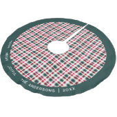 Moderne Karierte Weihnachten | Happy Merry Joyful Polyester Weihnachtsbaumdecke (Schrägansicht)