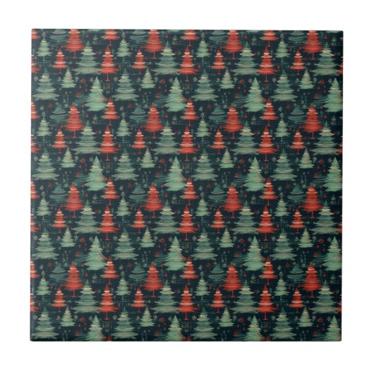 Moderne Karierte Weihnachtsbäume Fliese (Vorderseite)