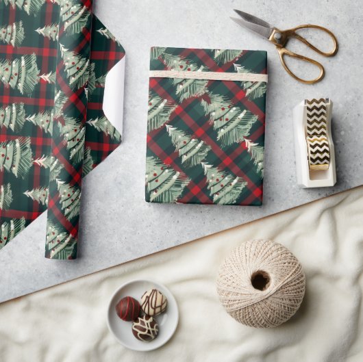 Moderne Karierte Weihnachtsbäume Geschenkpapier (Kunsthandwerk)