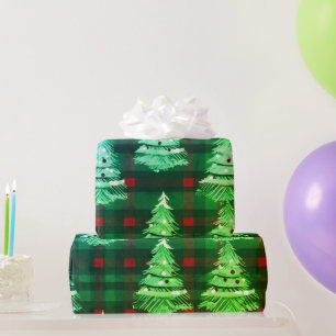 Moderne Karierte Weihnachtsbäume Geschenkpapier
