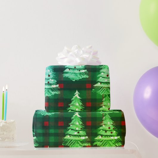 Moderne Karierte Weihnachtsbäume Geschenkpapier (Partygeschenke)