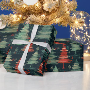Moderne Karierte Weihnachtsbäume Geschenkpapier