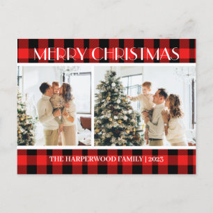 Moderne Karierte Weihnachtsfamilie Zwei Fotos Feiertagspostkarte