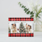 Moderne Karierte Weihnachtsfamilie Zwei Fotos Feiertagspostkarte (Stehend Vorderseite)