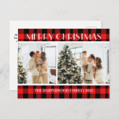 Moderne Karierte Weihnachtsfamilie Zwei Fotos Feiertagspostkarte (Vorne/Hinten)