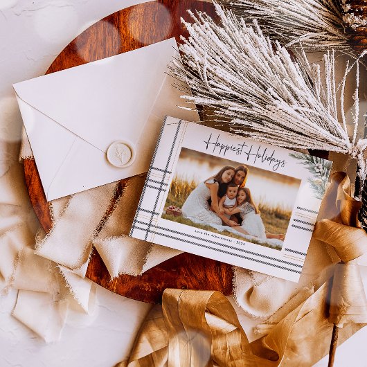 Moderne Karierte Weihnachtsfotokarte Feiertagskarte