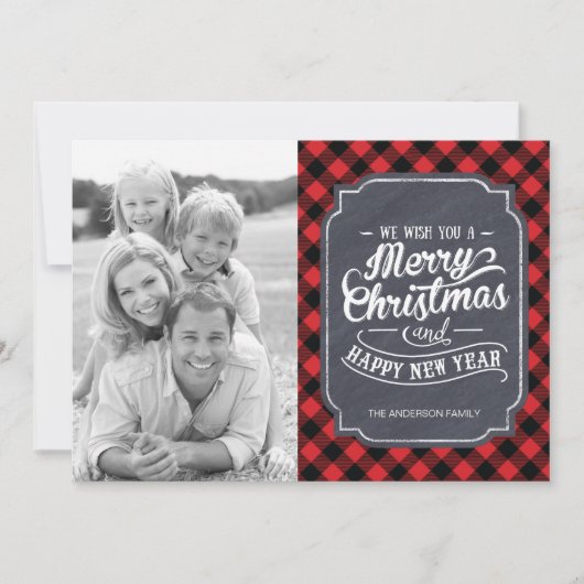 Moderne Karierte Weihnachtsfotokarten Feiertagskarte (Vorderseite)