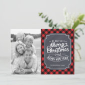 Moderne Karierte Weihnachtsfotokarten Feiertagskarte (Stehend Vorderseite)
