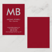 Moderne Karmin-Karmin-Monogramm-Visitenkarte Visitenkarte (Vorne/Hinten)