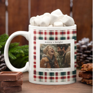 Moderne Karo-Landhaus-Monogramm-Foto-Weihnachten Kaffeetasse