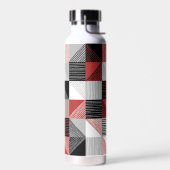 Moderne Karos mit Linien, Schwarz, Rot, Weiß, Grau Trinkflasche (Links)