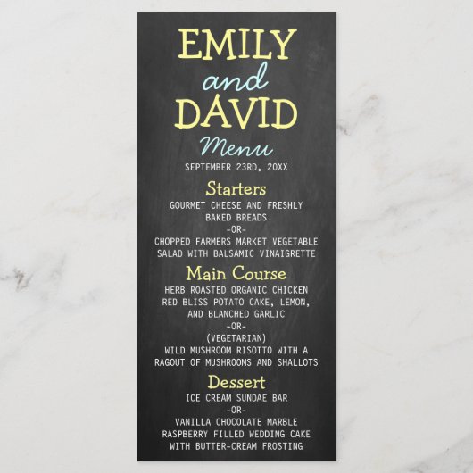 Moderne Karten für Hochzeitsmenüs (Vorderseite)